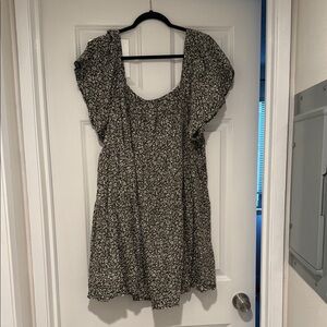 Olive Green Floral Mini Dress